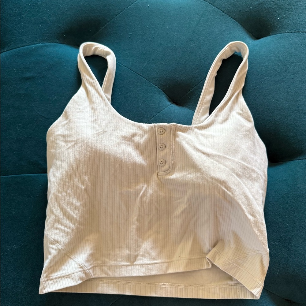 Lululemon Athletica Cream Buttoned Crop Tank Top
